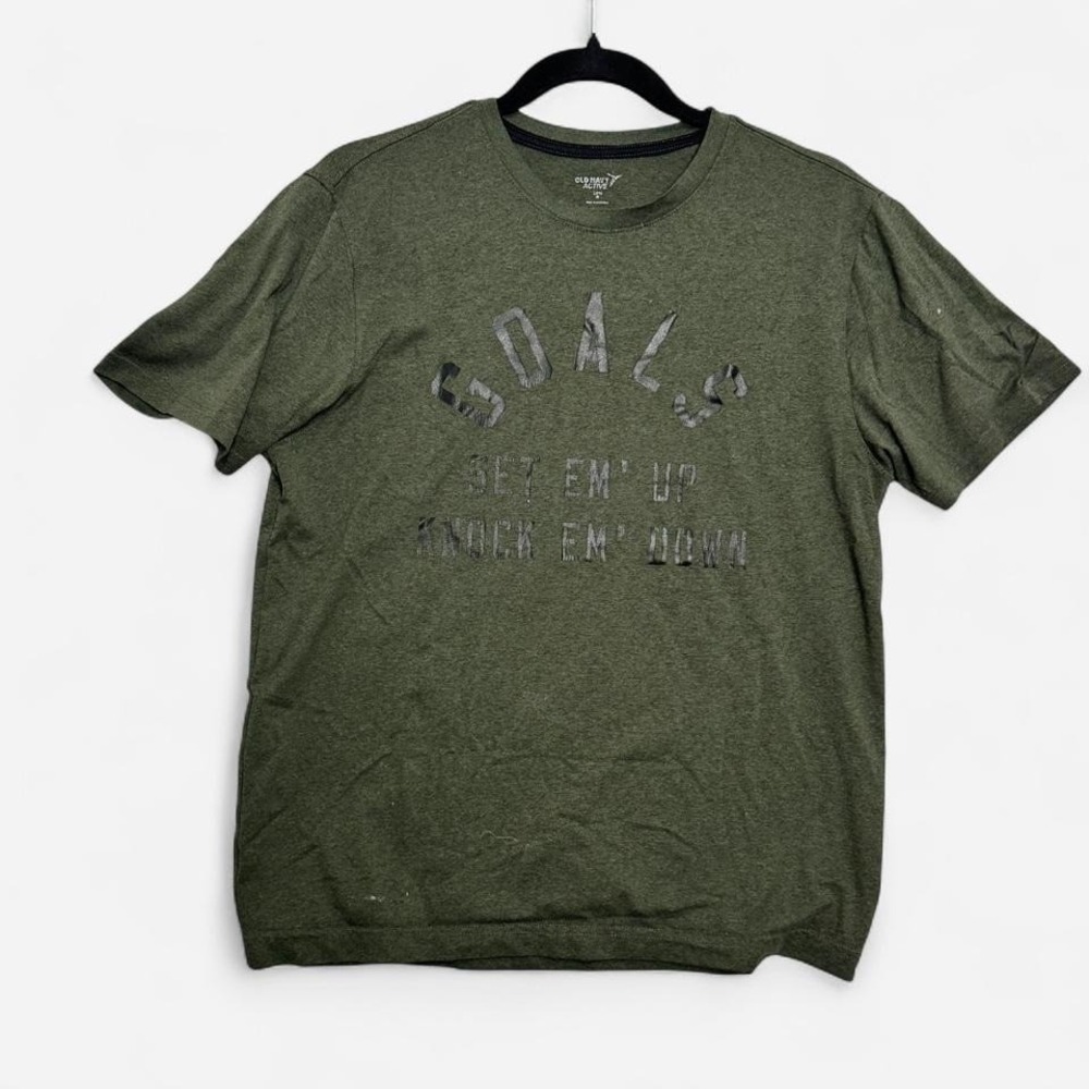 Old Navy Active Goals Set Em Up Knock Em Down‎ Tee Olive Green Sz M Streetwear